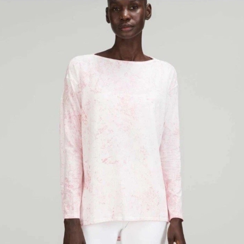 Lululemon Back in Action Long Sleeve Shirt Cirrus Wash White Pink Peony Med/Lg